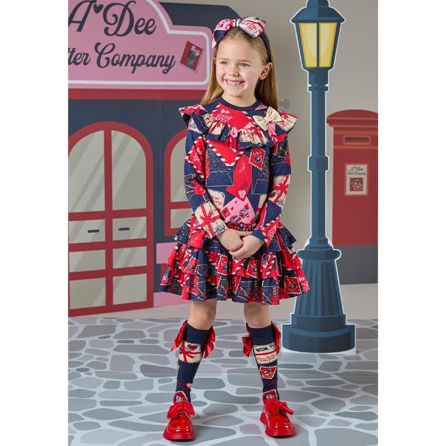 A Dee Regina Navy & Red Envelope Print Party Dress For Girls