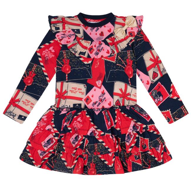 A Dee Girls Regina Navy & Red Envelope Print Dress