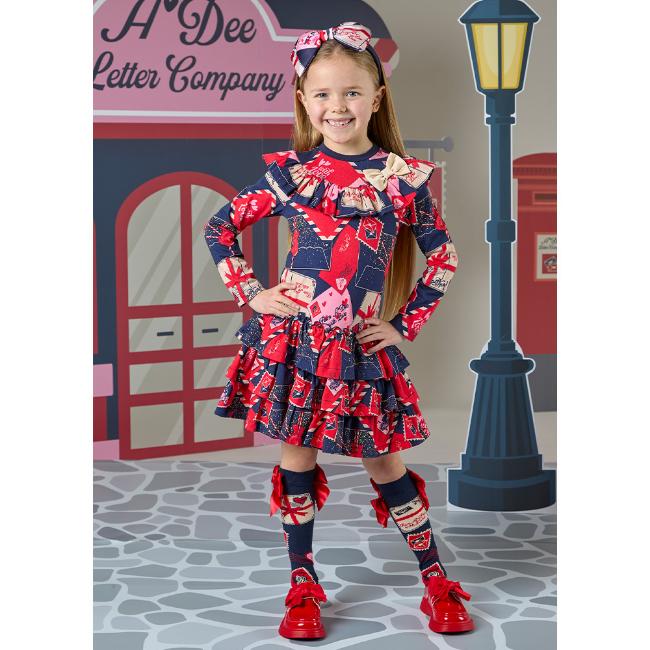 A Dee Girls Regina Navy & Red Envelope Print Dress