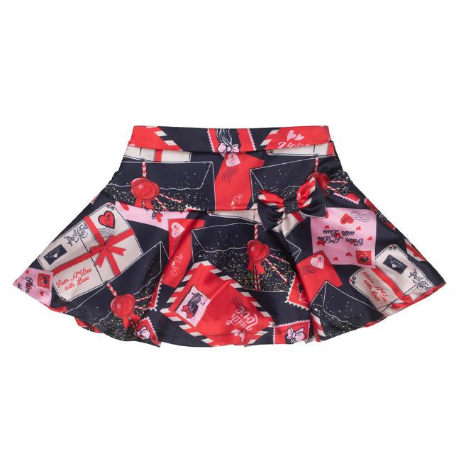 A Dee Girls Roxy Red & Navy Envelope Print Skirt Set