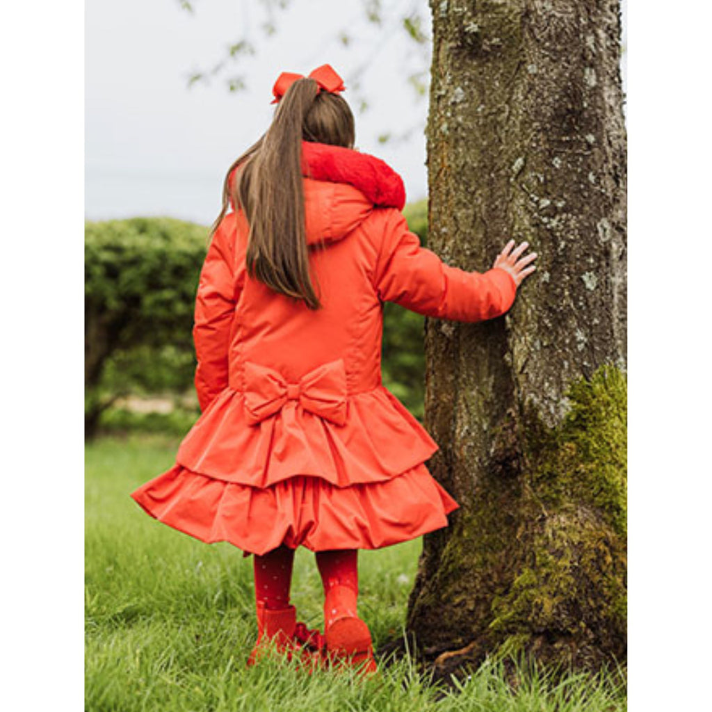 A Dee Serena Girls Red Dressy Coat With Bow On back