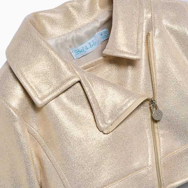 Abel & Lula Girls Gold Cropped Jacket With Assymentric Zip