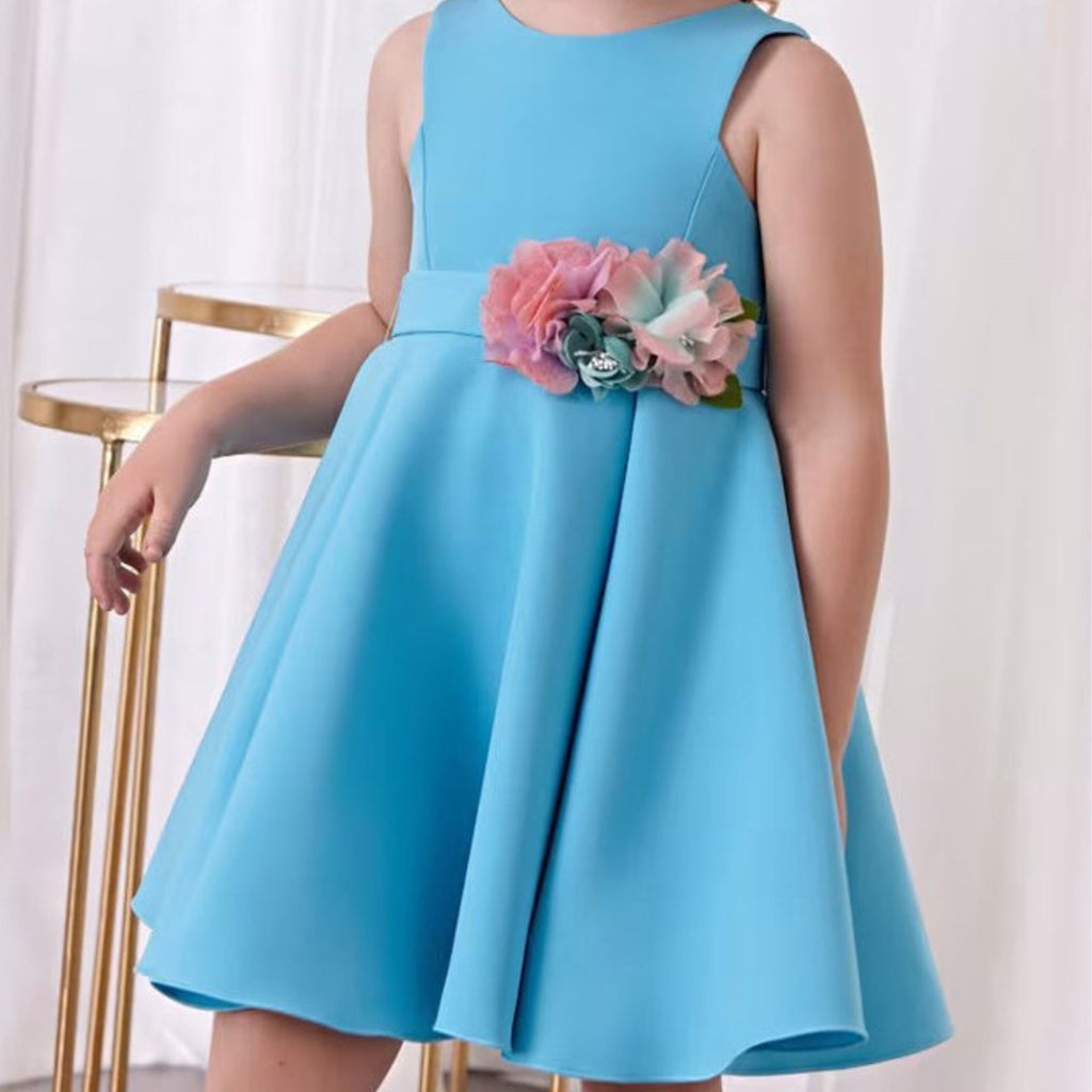 Abel & Lula Girls Turquoise Crepe Floral Confirmaton Dress