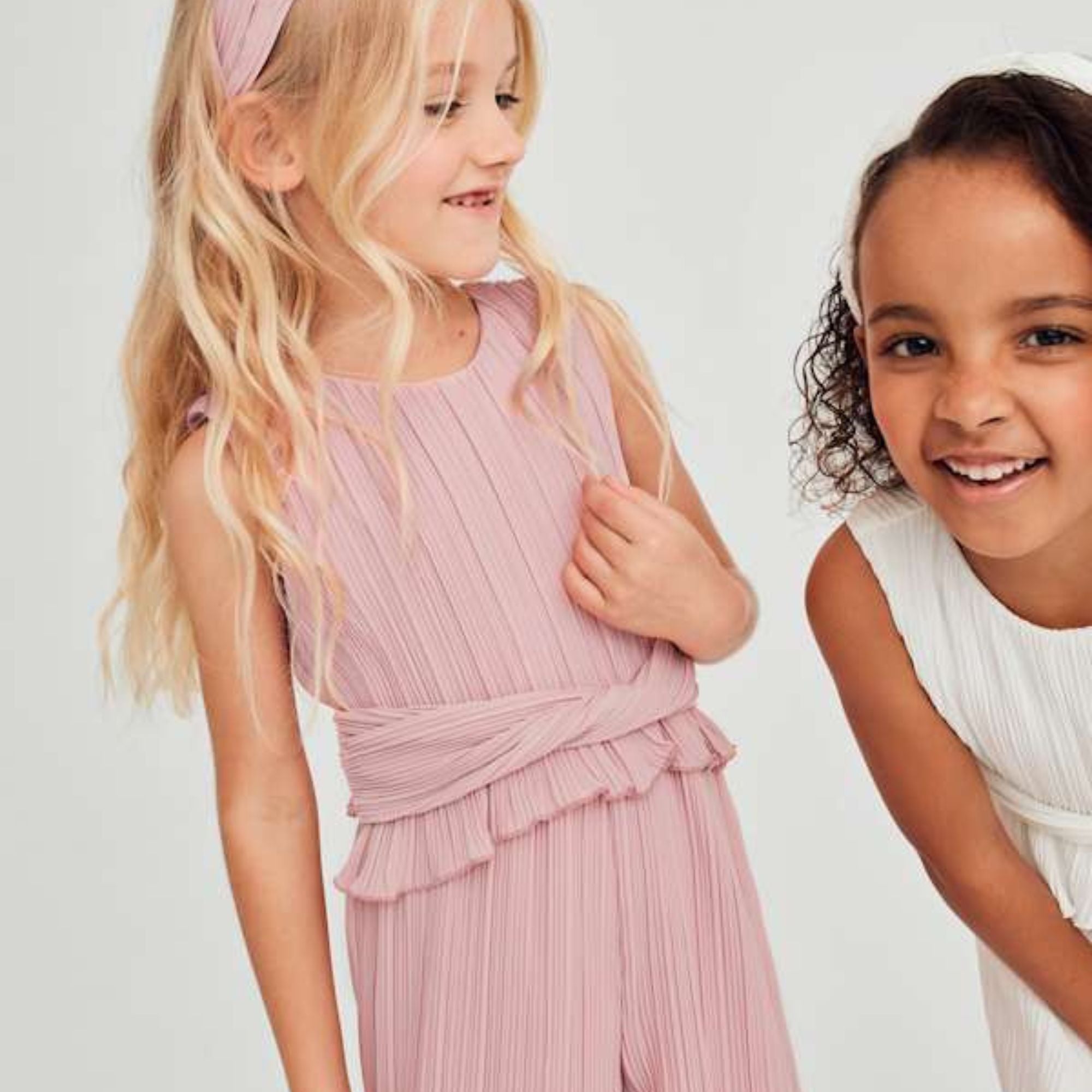 Abel & Lula Girls Pale Pink Pleated Chiffon  Jumpsuit