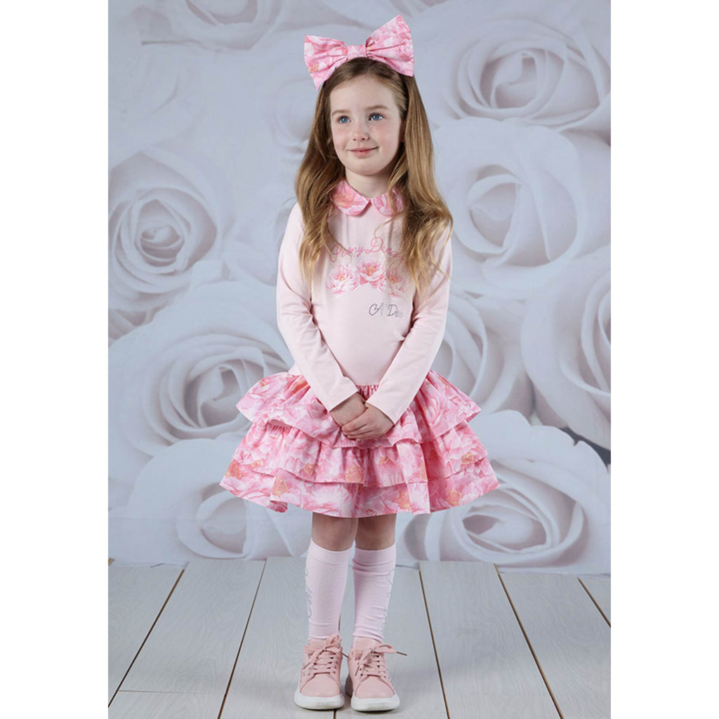 New ADee Ariel Peony Pink Tiered Collar Dress For Girls Aw23