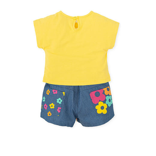 Agatha Ruiz de la Prada Girls Yellow Flower Denim Shorts Set From The Back