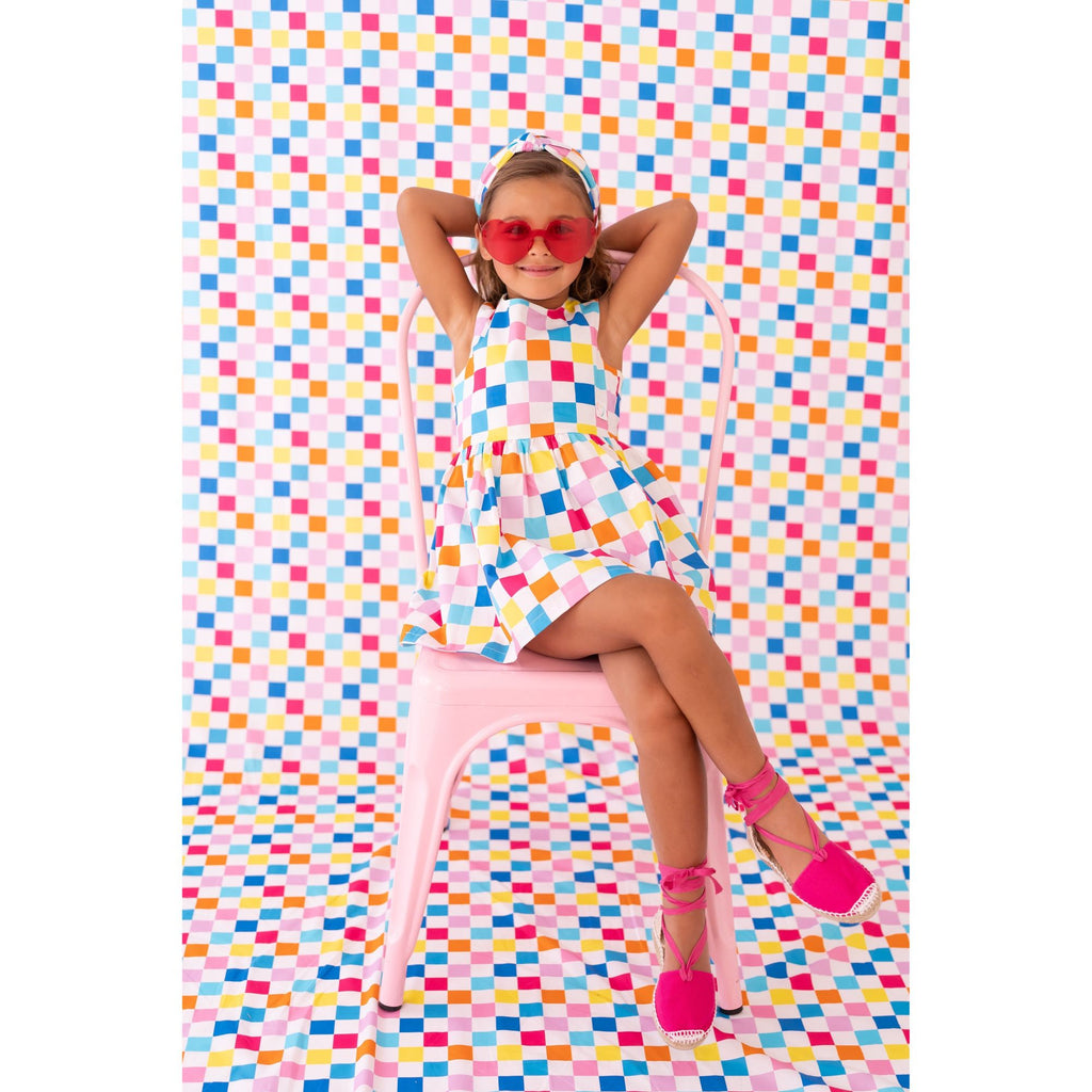 Sleeveless girls check cotton dress in rainbow colours – Agatha Ruiz de la Prada