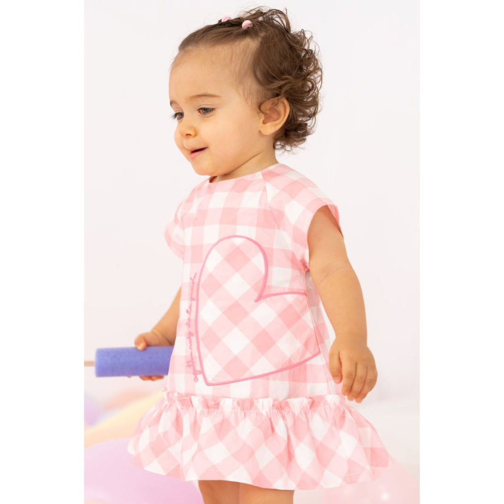 Agatha Ruiz de la Prada baby girls cotton gingham dress with heart print and frill h