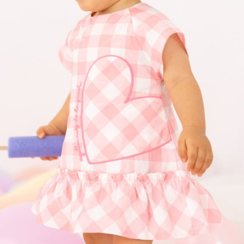 Pink gingham baby dress with cap sleeves and back heart buttons – Agatha Ruiz de la Prada