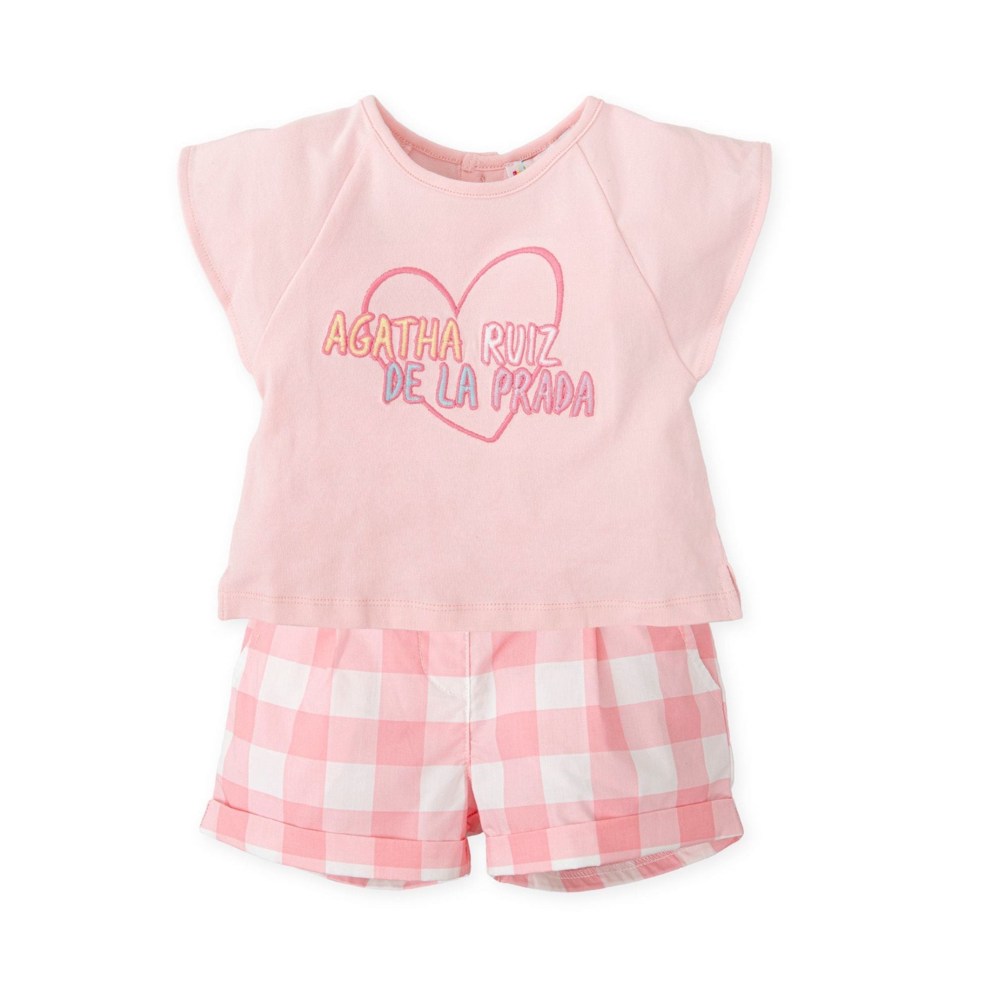Girls summer outfit with pink heart print top and gingham cotton shorts – Agatha Ruiz de la Prada