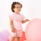 Agatha Ruiz de la Prada girls pink gingham shorts set with heart logo t-shirt and cuffed sho