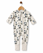 Babybol baby boys cream cat print long sleeve zip romper front