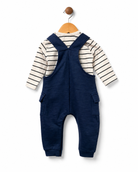     Back view of Babybol baby boy navy dungaree outfit set