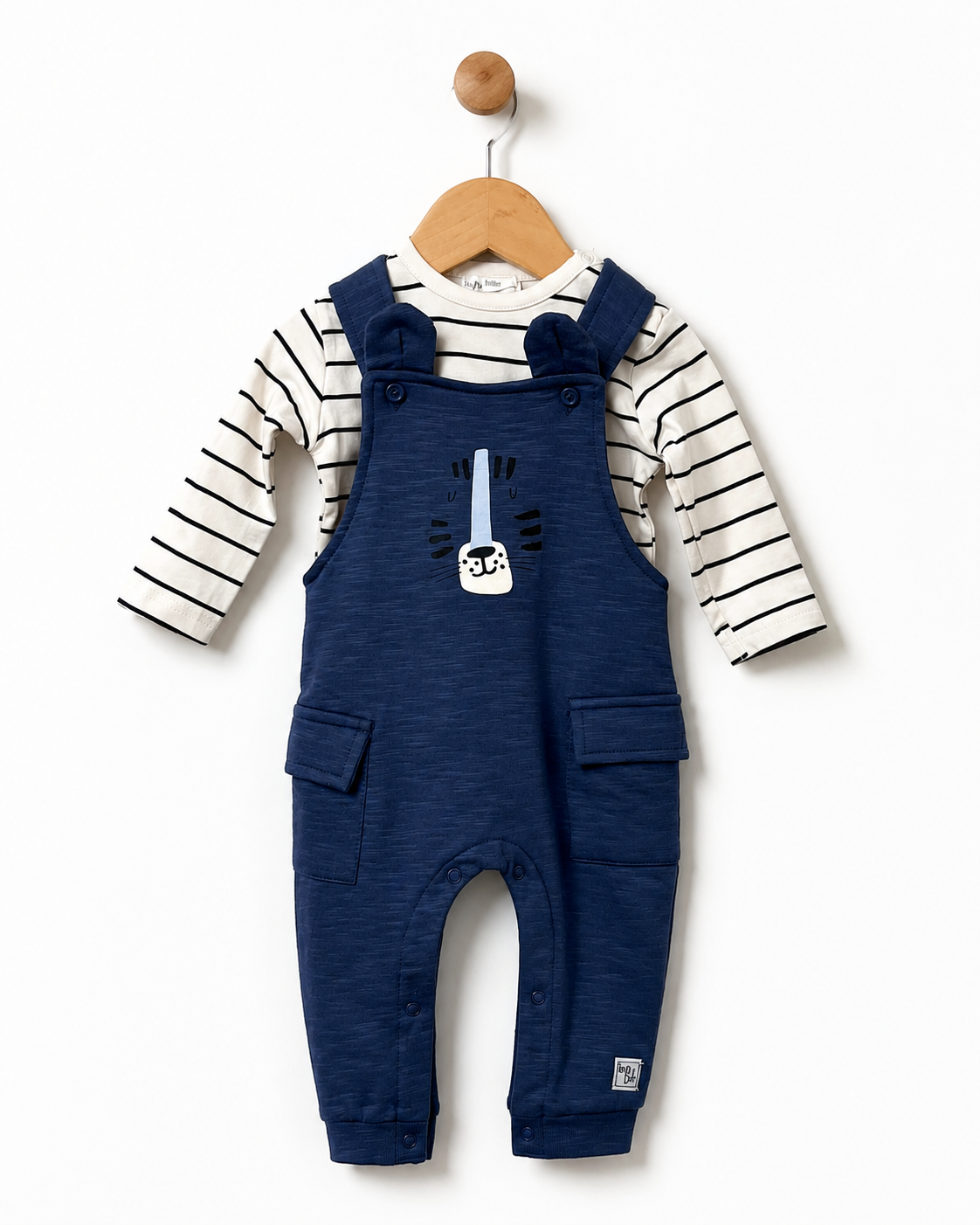     Babybol baby boys navy dungaree and striped top gift set