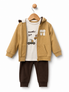 Babybol baby boys mustard hooded jacket, printed top and brown joggers three-piece outfit set