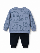  Babybol  Mountain Adventure bear print boys 2 piece outfit set with navy joggers back view
