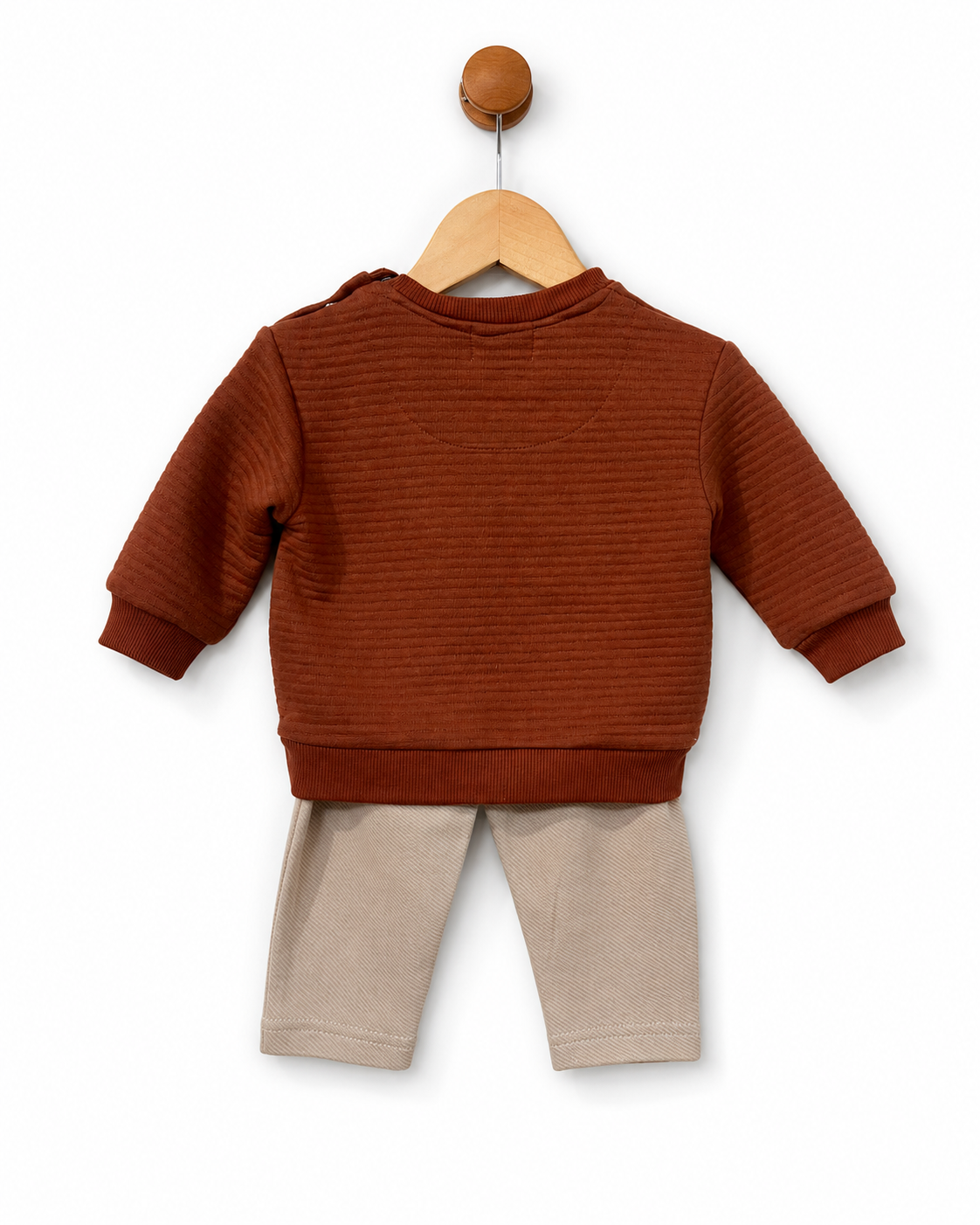 Babybol baby boys rust sweatshirt and beige trousers outfit set back