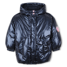 Billieblush girls navy glossy winter puffer jacket with hood – front view