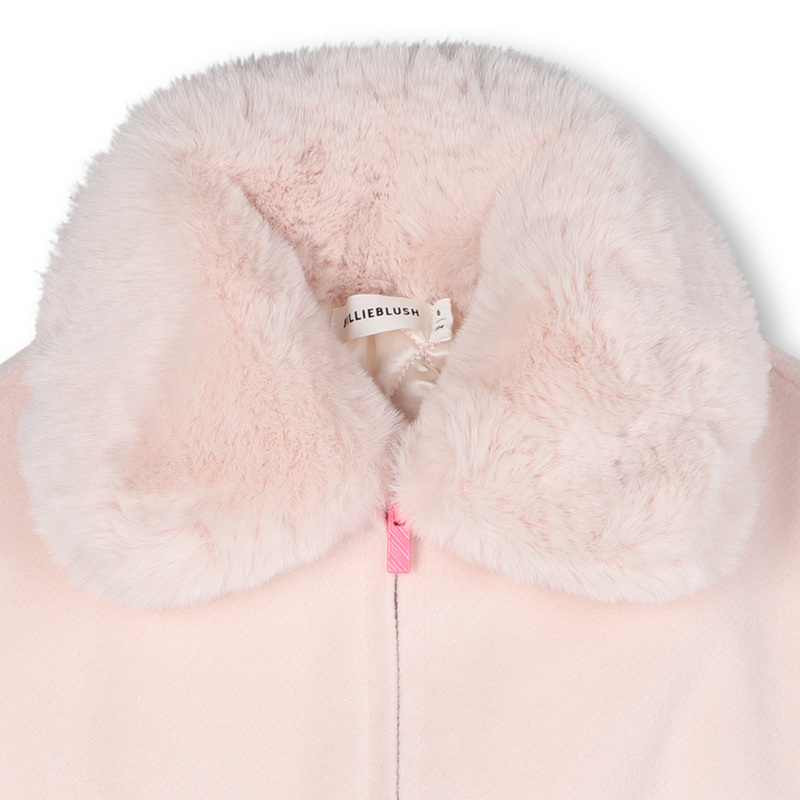 Billieblush girls jacket — close-up of faux fur collar and zip