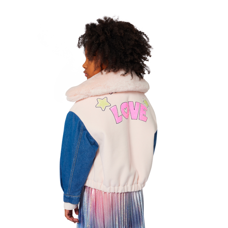 Billieblush girls pink jacket — back on model with LOVE detail