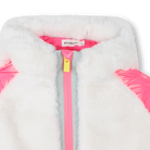 Billieblush girls white and pink fleece zip jacket — close-up of zip and hood