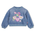 Billieblush girls blue sweatshirt with colourful heart design front view