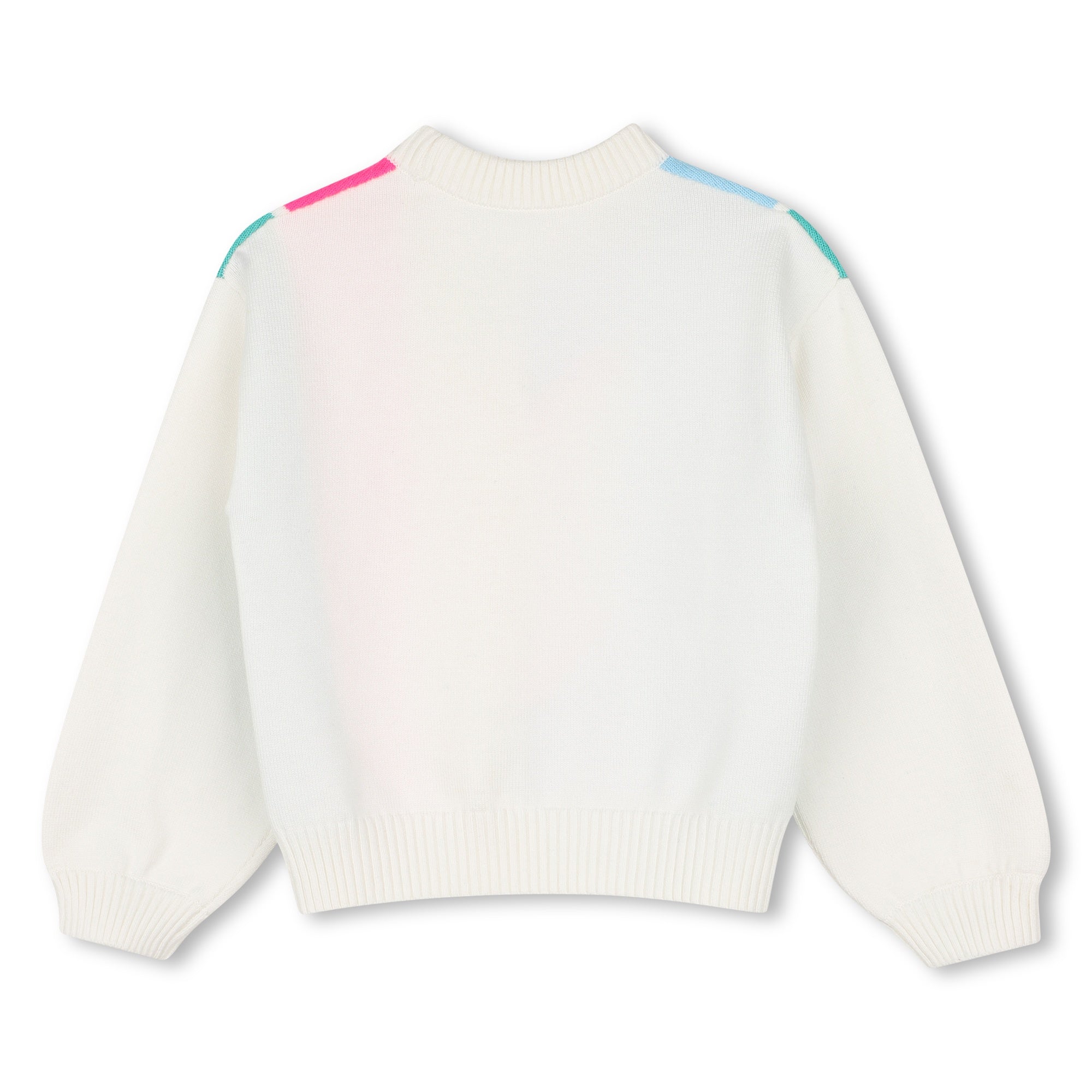 Back view of Billieblush girls cream knit jumper with ribbed cuffs and hem