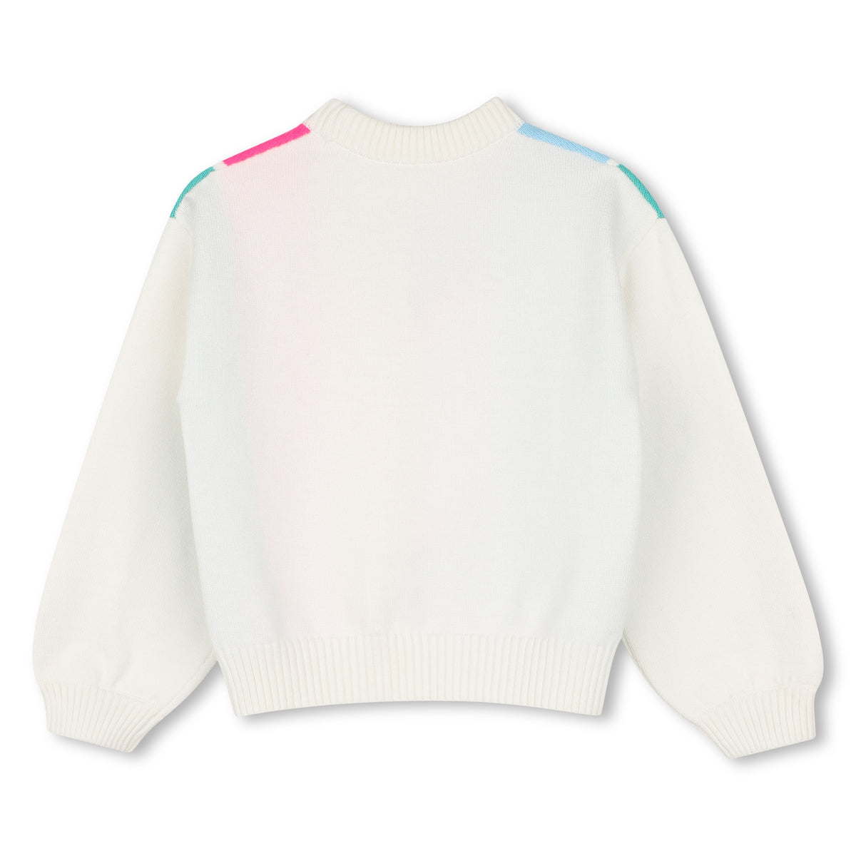 Back view of Billieblush girls cream knit jumper with ribbed cuffs and hem