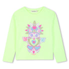 Billieblush girls lime green cotton long sleeve T-shirt with multicoloured heart print