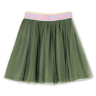 Back view of Billieblush girls green gathered tulle skirt with branded elastic waist