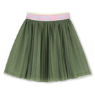 Billieblush girls moss green tulle skirt with pink logo waistband – front view