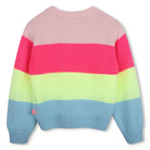 Back view of Billieblush girls pink green and blue striped knitted jumper