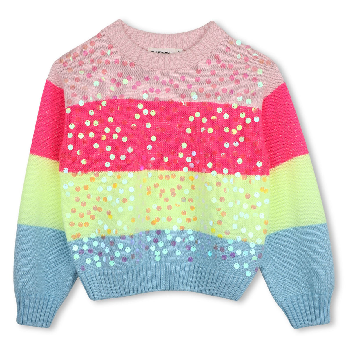 Billieblush girls multicoloured striped knit jumper with sequins – front view