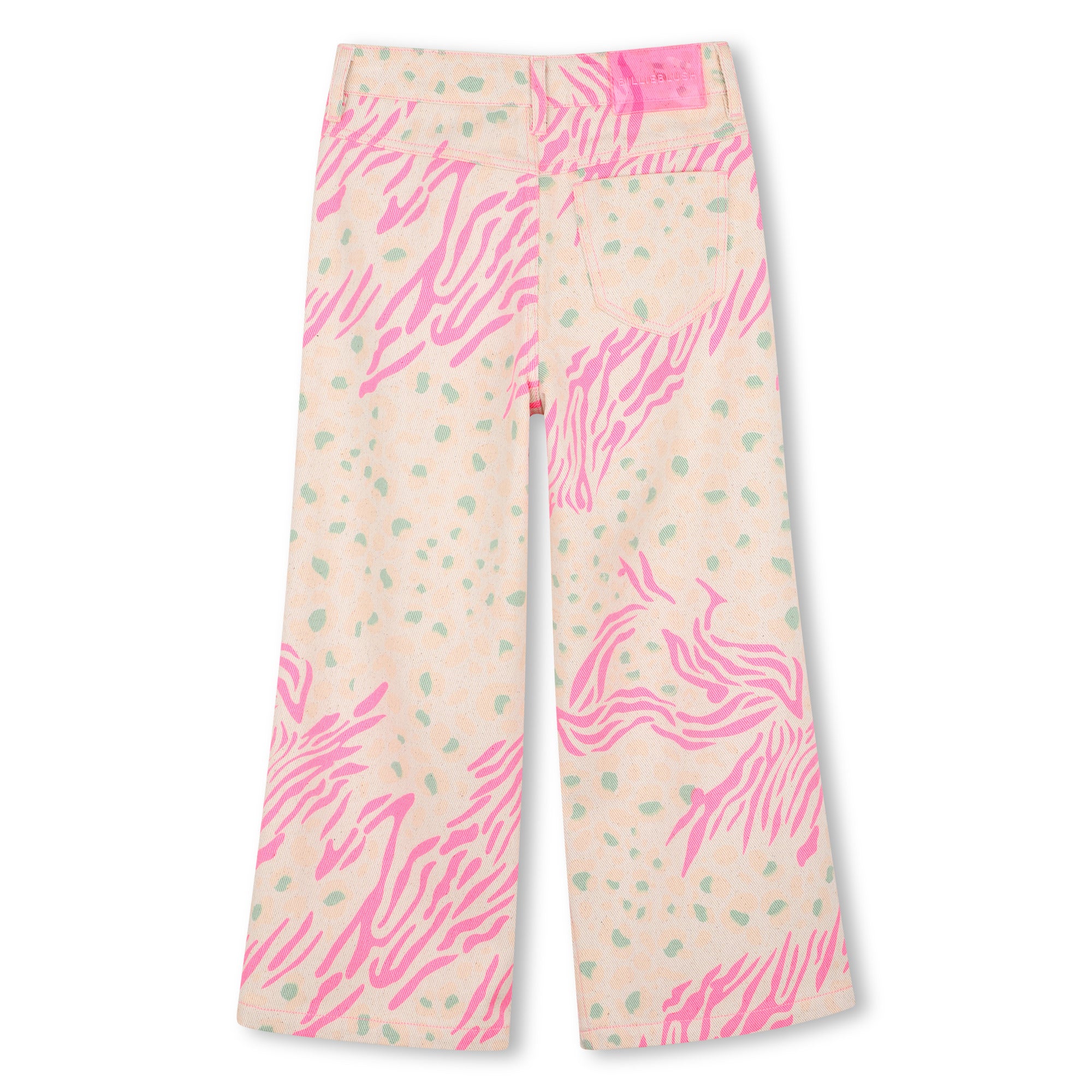Billieblush girls pink and peach printed wide leg trousers back view