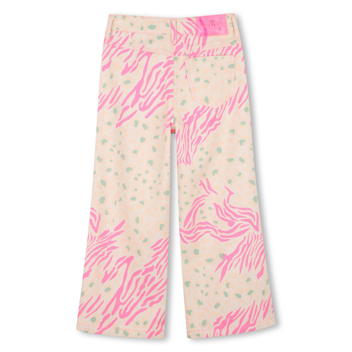 Billieblush girls pink and peach printed wide leg trousers back view
