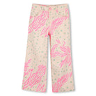 Billieblush girls pink animal print wide leg cotton trousers front view
