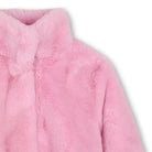 Close-up of Billieblush girls pink plush coat showing soft texture and collar
