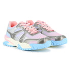 Billieblush girls silver metallic chunky trainers with pink and blue details front angle
