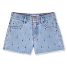 Billieblush girls light denim shorts gemstone detail front view