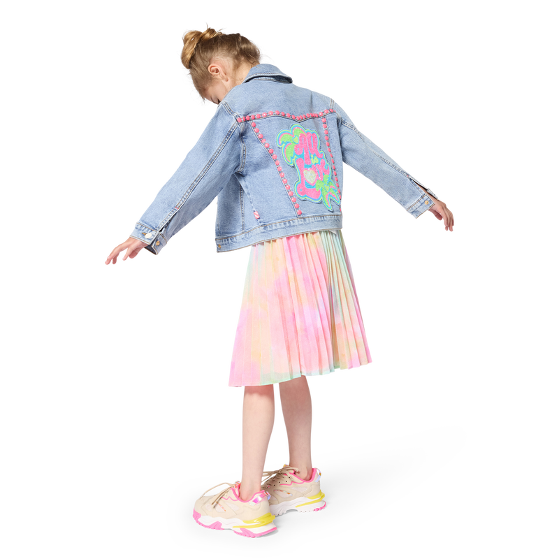 Billieblush light denim jacket outfit with sequin back 