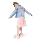 Billieblush light denim jacket outfit with sequin back 