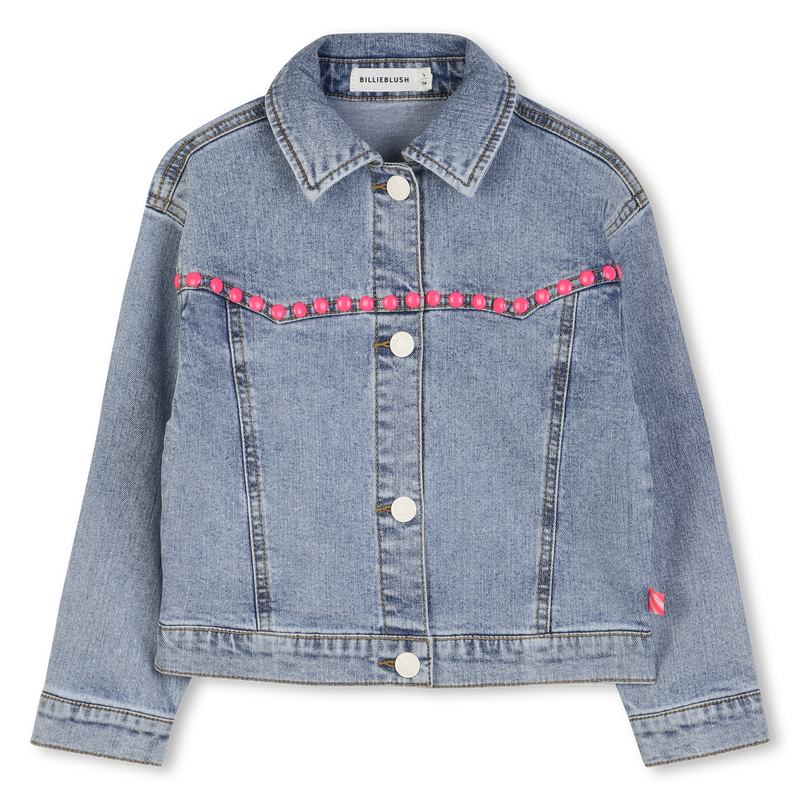 Billieblush girls denim jacket pink studs front