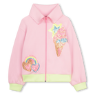 Billieblush girls pink sequin motif zip up cardigan front view