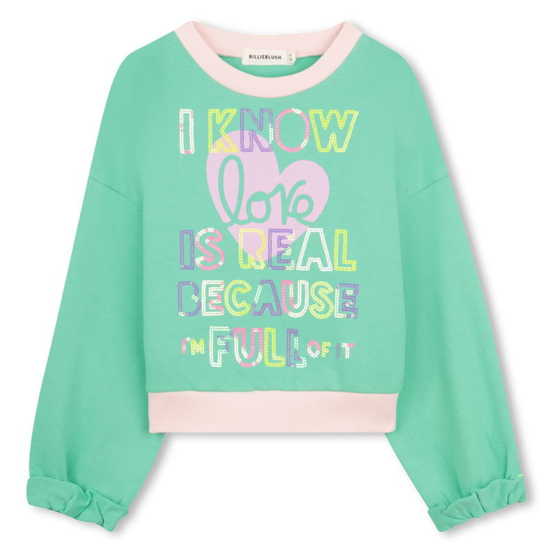 Billieblush girls green sequin slogan sweatshirt front