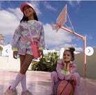 Billieblush girls pastel floral sweatshirt styled with cap and accessories