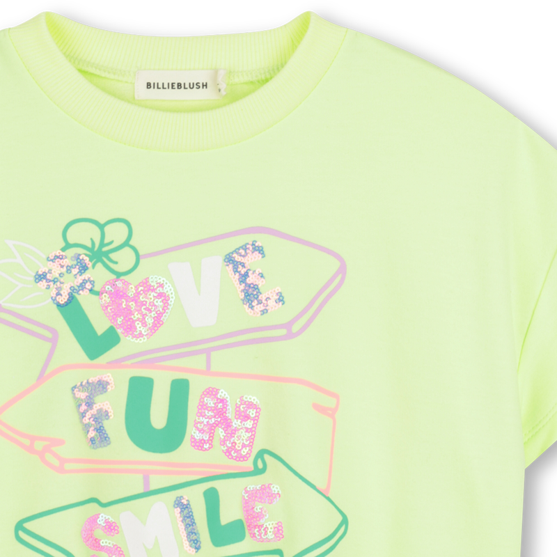 Billieblush girls lime sweatshirt sequin slogan detail close up