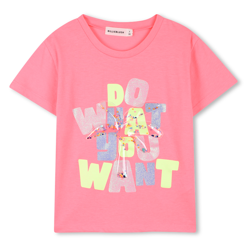 Billieblush girls pink sequin slogan t-shirt do what you want front view
