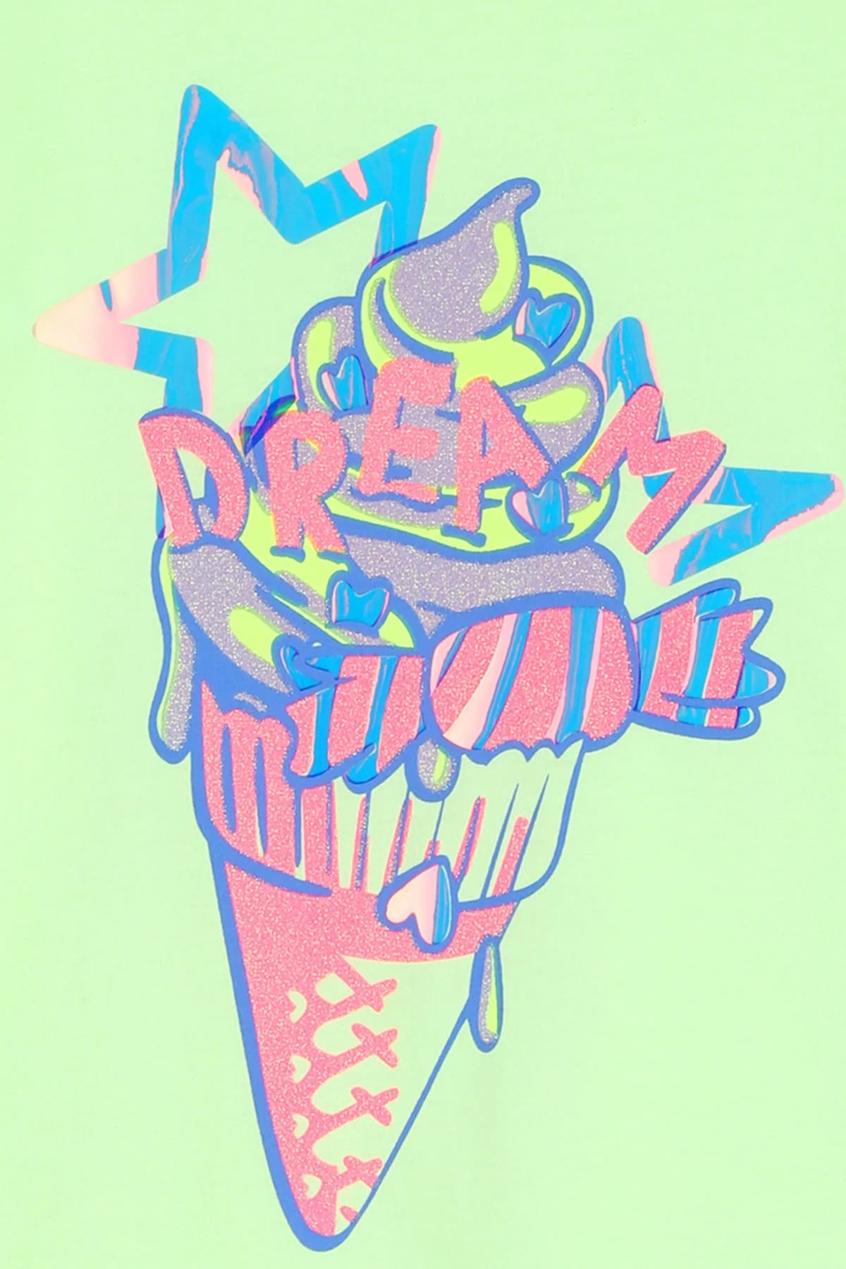 Billieblush girls green t-shirt ice cream graphic print detail close up