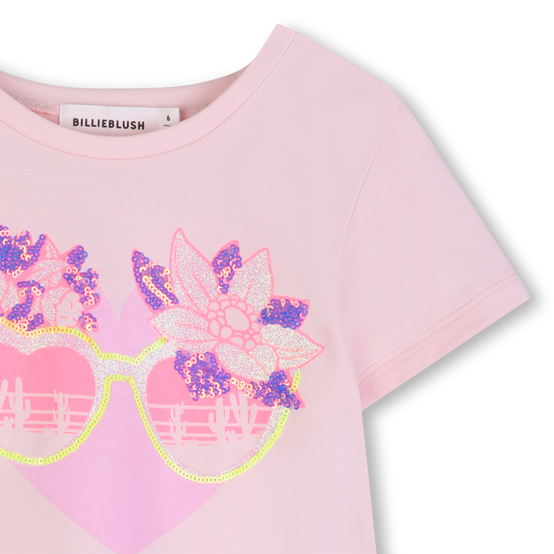 Billieblush girls pink t-shirt sequin sunglasses floral detail close up