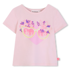 Billieblush girls pink sunglasses motif t-shirt glitter heart design front